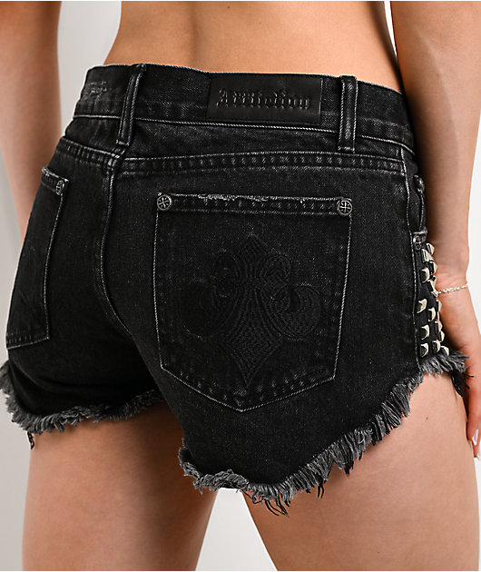 Affliction Studded Black Wash Shorts