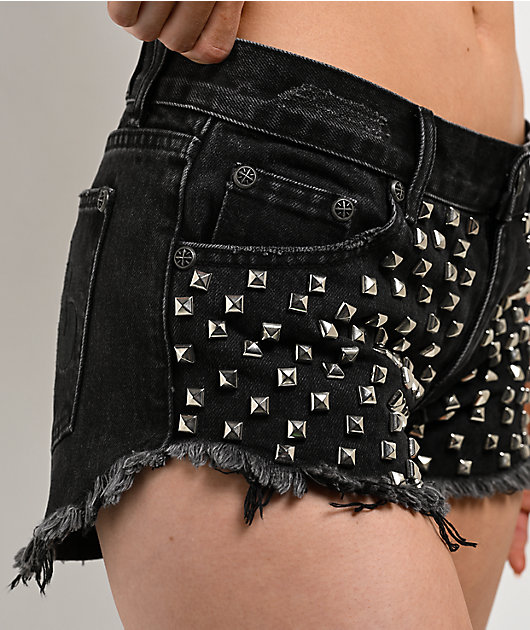 Affliction Studded Black Wash Shorts