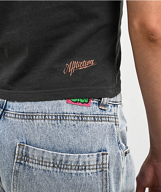 Affliction Sweet Home Black Wash Front Tie Crop T-Shirt
