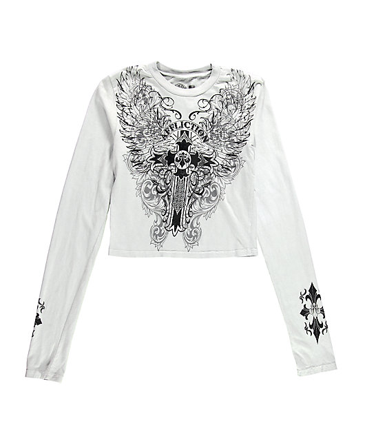 Affliction Syndic Grey Long Sleeve Crop T-Shirt