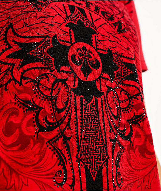 Affliction Syndic Rhinestone Red T-Shirt