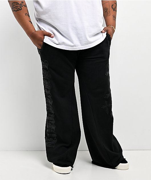 Affliction Tompson Black Wash Wide Leg Sweatpants