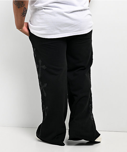 Affliction Tompson Black Wash Wide Leg Sweatpants