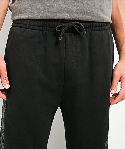 Affliction Tompson Black Wash Wide Leg Sweatpants