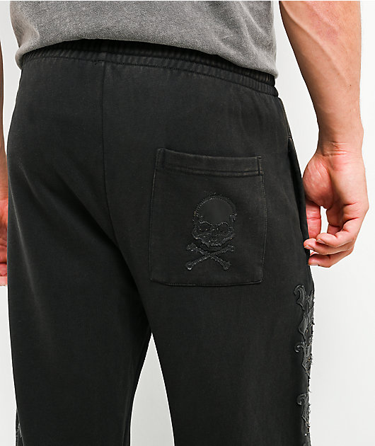 Affliction Tompson Black Wash Wide Leg Sweatpants