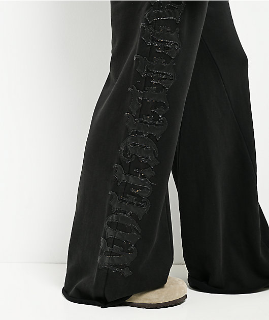 Affliction Tompson Black Wash Wide Leg Sweatpants