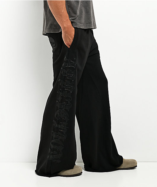 Affliction Tompson Black Wash Wide Leg Sweatpants