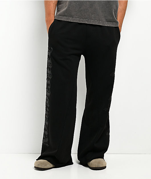 Affliction Tompson Black Wash Wide Leg Sweatpants