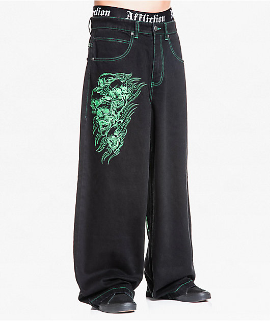 Affliction Toxic Rage Black Wash Wide Leg Jeans