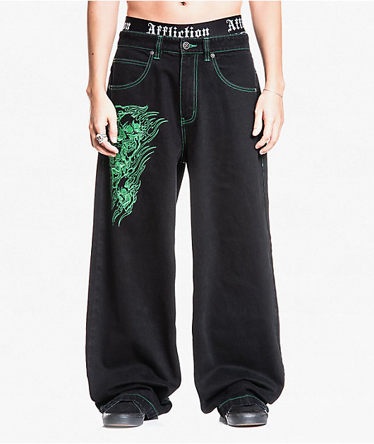 Affliction Toxic Rage Black Wash Wide Leg Jeans