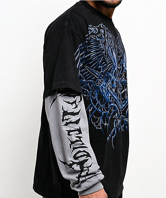 Affliction Toxic Wrath Black Wash & Grey 2fer Long Sleeve T-Shirt