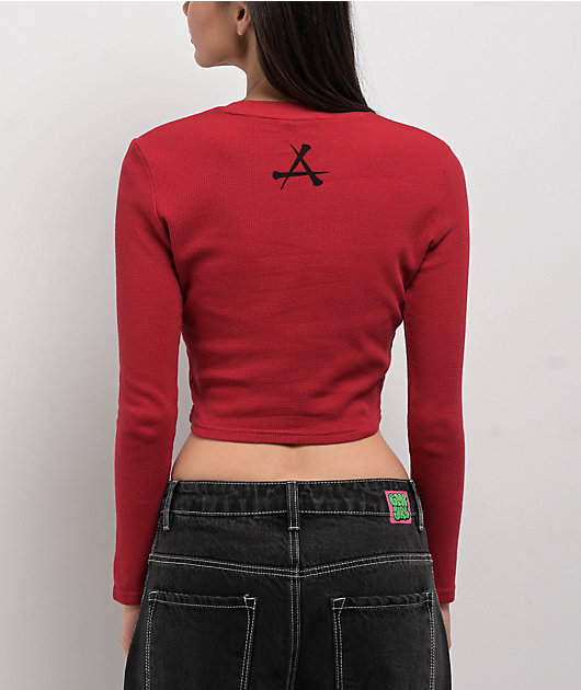 Affliction Toxic Wrath Red Long Sleeve Crop T-Shirt