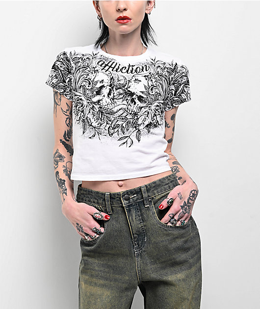 Affliction Tranquil Earth White Crop T-Shirt | Zumiez