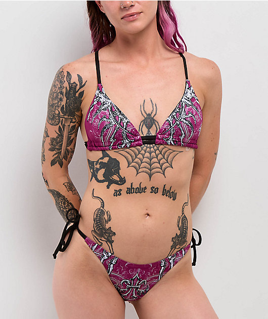 Affliction Vertibrate Deep Purple Triangle Bikini Top