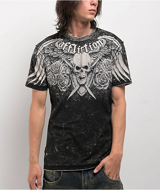 Affliction Wage Chaos Chinchilla & Black Lava Tint Reversible T-Shirt
