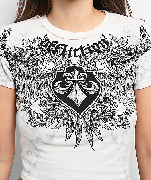 Affliction Washed White Crop T-Shirt