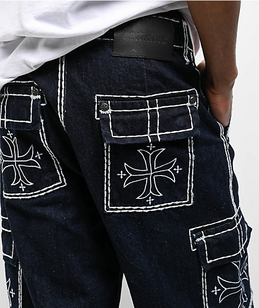 Affliction Wide Leg Blue Wash Cargo Jeans