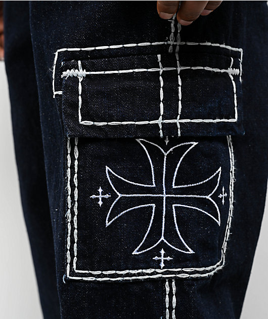 Affliction Wide Leg Blue Wash Cargo Jeans