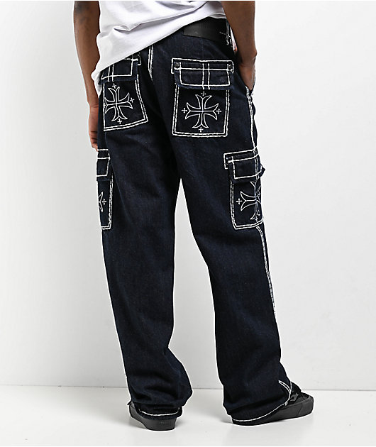 Affliction Wide Leg Blue Wash Cargo Jeans