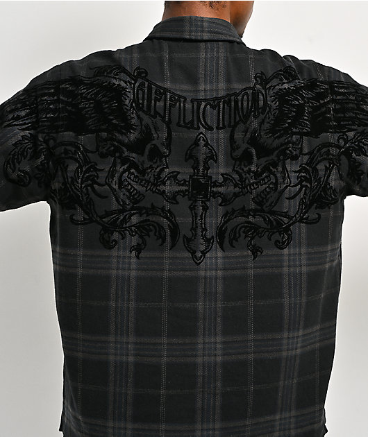 Affliction Winged Black Button Up Flannel Shirt