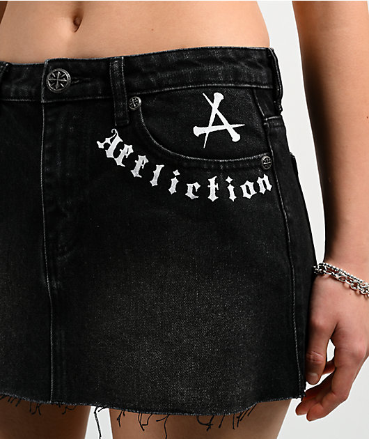 Affliction Winged Up Black Denim Cutoff Mini Skirt