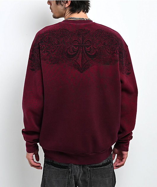 Affliction Winged Up Brown Wash Heavyweight Thermal Crewneck Sweatshirt