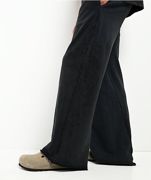 Affliction Winged Up Dark Grey Wash Wide Leg Sweatpants