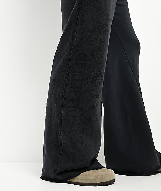 Affliction Winged Up Dark Grey Wash Wide Leg Sweatpants