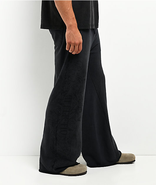 Affliction Winged Up Dark Grey Wash Wide Leg Sweatpants