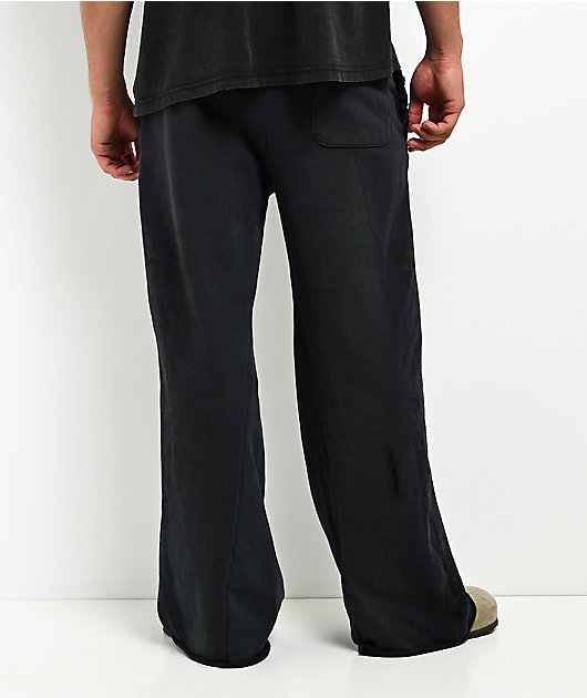 Affliction Winged Up Dark Grey Wash Wide Leg Sweatpants