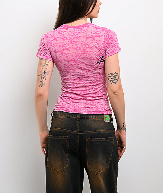 Affliction Winged Up Pink Burnout T-Shirt