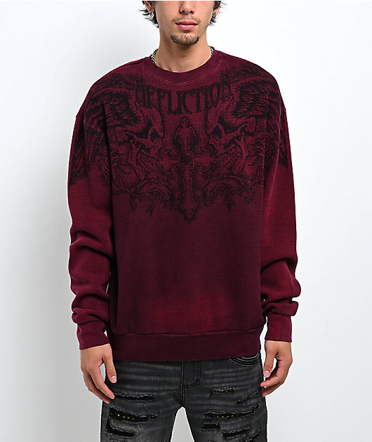 Affliction Winged Up Red Wash Heavyweight Thermal Crewneck Sweatshirt