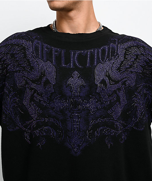 Affliction Winged Up Rhinestone Purple Oversized Thermal Long