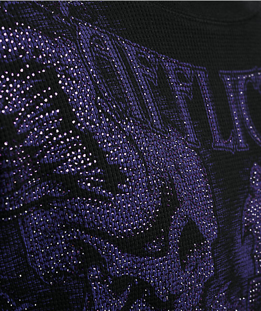 Affliction Winged Up Rhinestone Purple Oversized Thermal Long