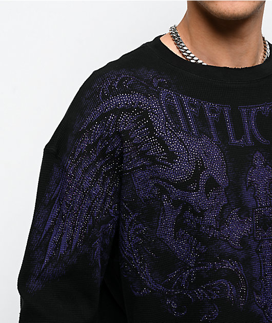 Affliction Winged Up Rhinestone Purple Oversized Thermal Long