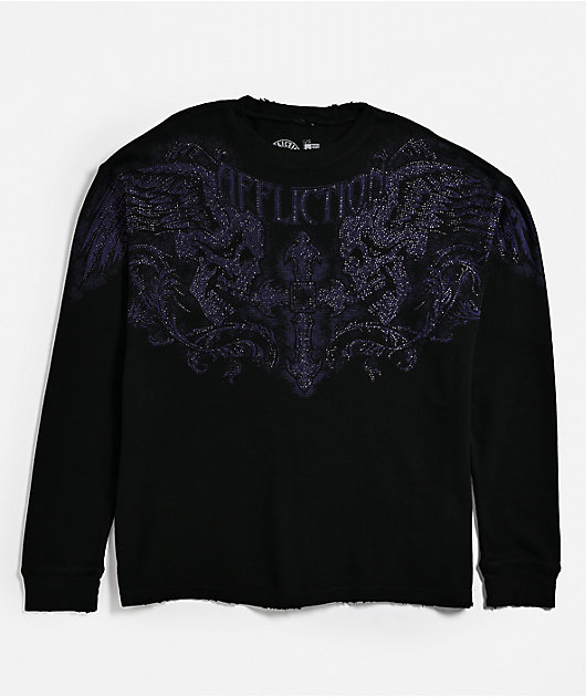 Affliction Winged Up Rhinestone Purple Oversized Thermal Long
