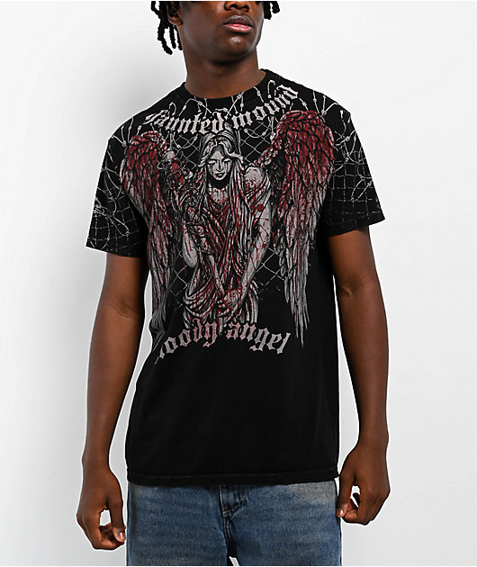 Affliction x Haunted Mound Bloody Angel Black Wash T-Shirt | Zumiez