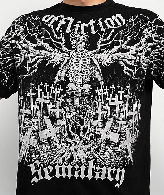 Affliction x Haunted Mound Sematary Grave Man Black Wash T-Shirt