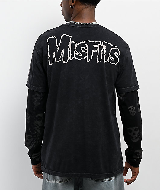 Affliction x Misfits Bat Black Wash 2fer Long Sleeve T-Shirt | Zumiez