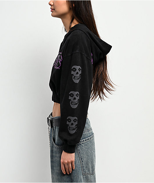 Affliction x Misfits Crypt Black Crop Zip Hoodie