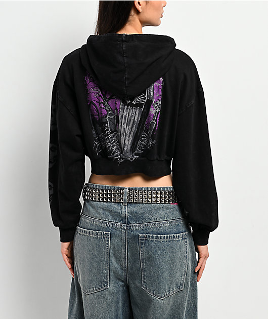 Affliction x Misfits Crypt Black Crop Zip Hoodie
