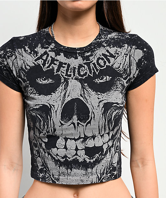 Affliction x Misfits Skully Black Crop T-Shirt