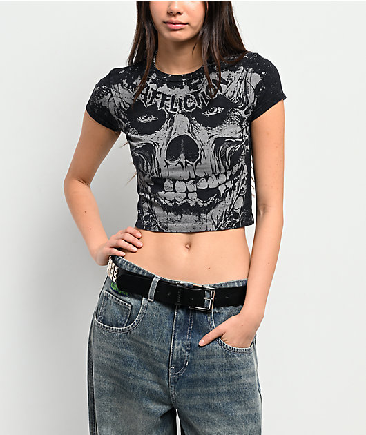 Affliction x Misfits Skully Black Crop T-Shirt