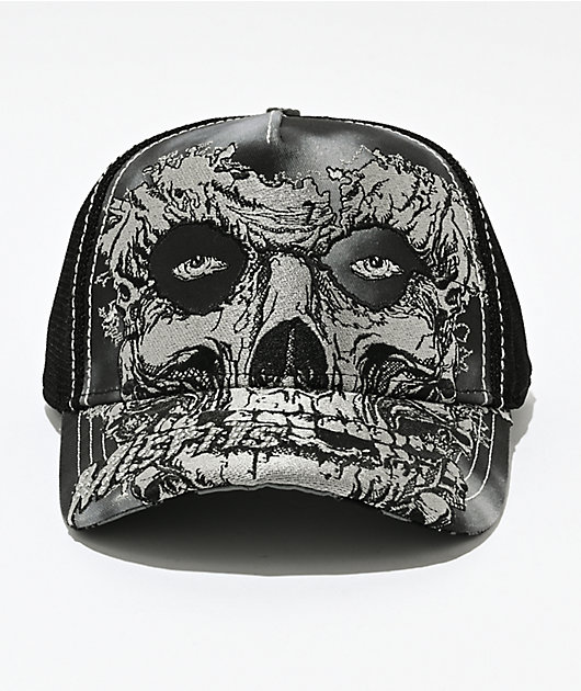 Affliction x Misfits Skully Black Trucker Hat | Zumiez