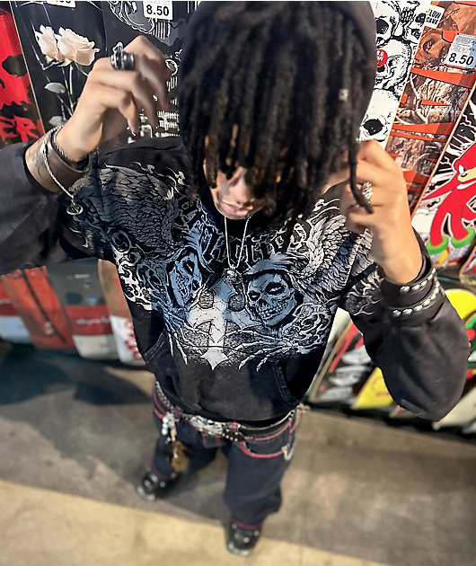 Affliction x Misfits Wings Black Wash Hoodie | Zumiez