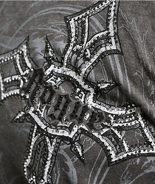 Affliction x Rogue Crest Grey Wash T-Shirt