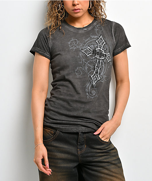 Affliction x Rogue Crest Grey Wash T-Shirt