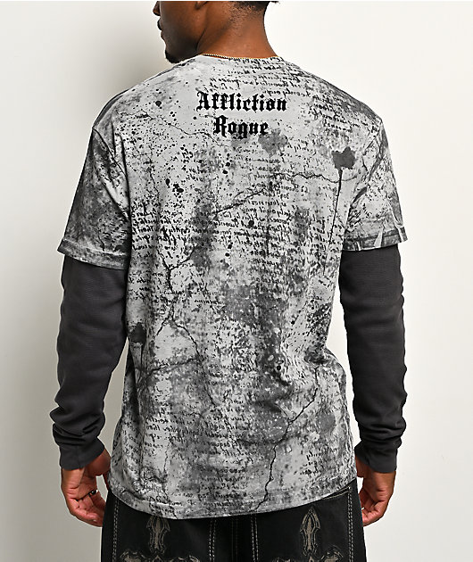 Affliction x Rogue Floating Grey & Black 2fer Long Sleeve T-Shirt