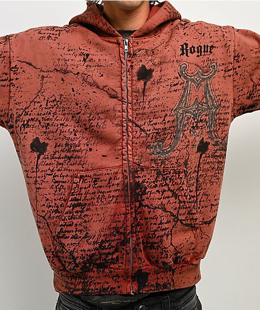 Affliction x Rogue Mourning Orange Zip Hoodie