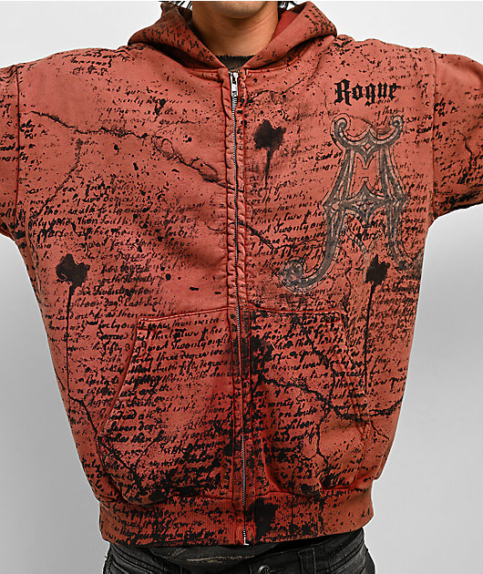Affliction x Rogue Mourning Washed Red Zip Hoodie